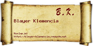 Blayer Klemencia névjegykártya